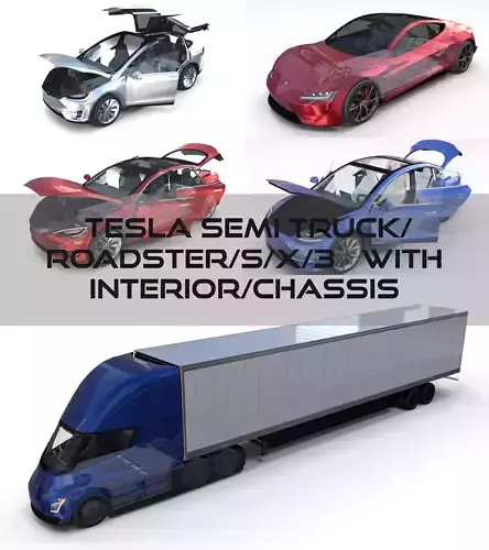 Tesla Pack Semi Roadster Model S X 3  with interiors and chassis