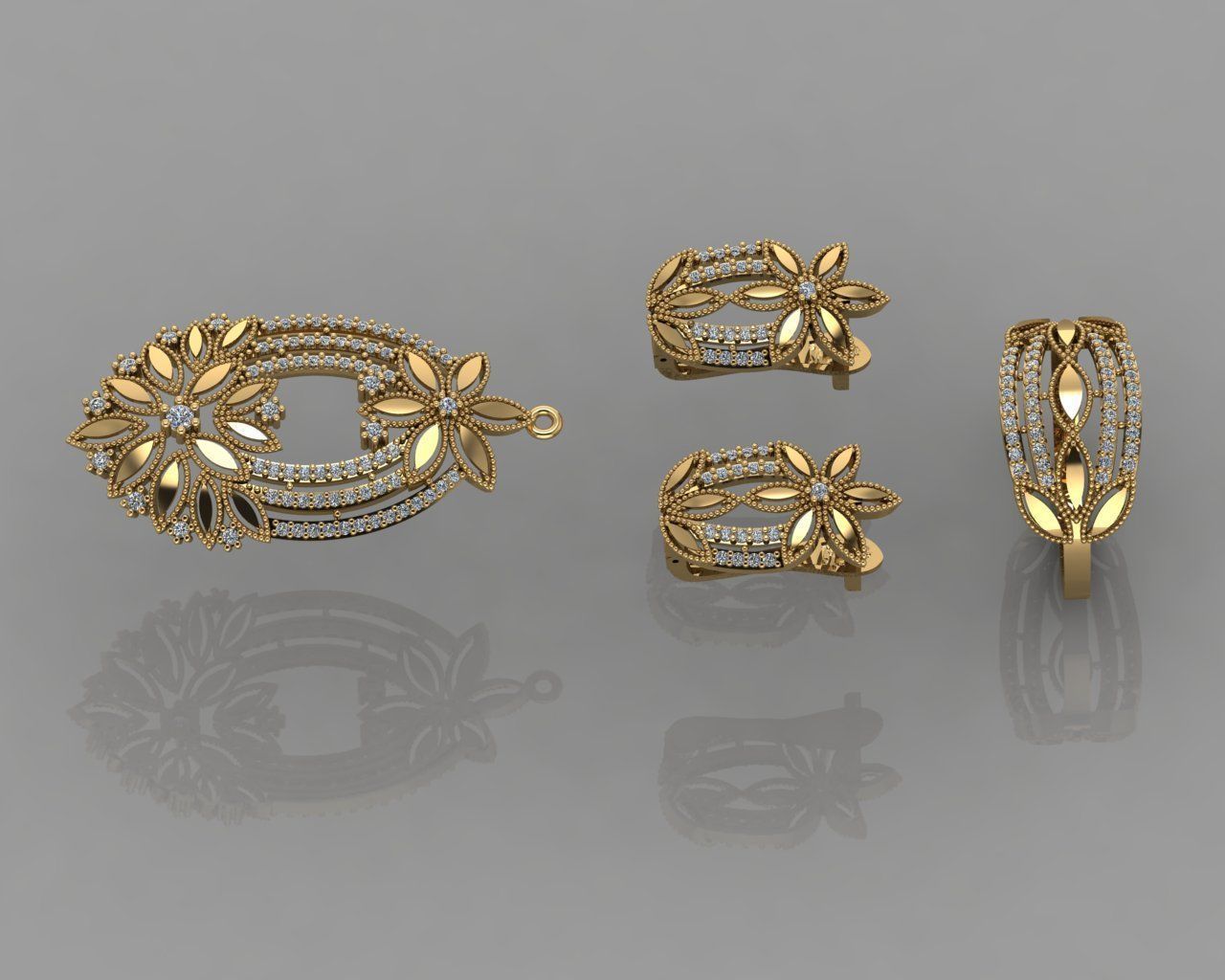 GC GOLD M0047- Diamond gold set 3D print model_2