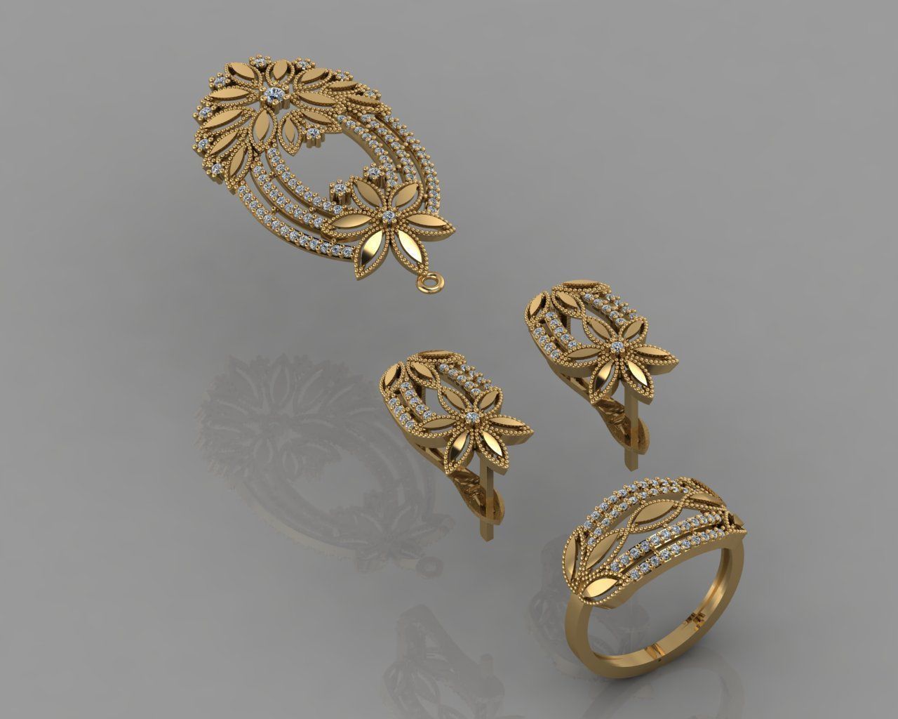 GC GOLD M0047- Diamond gold set 3D print model_3