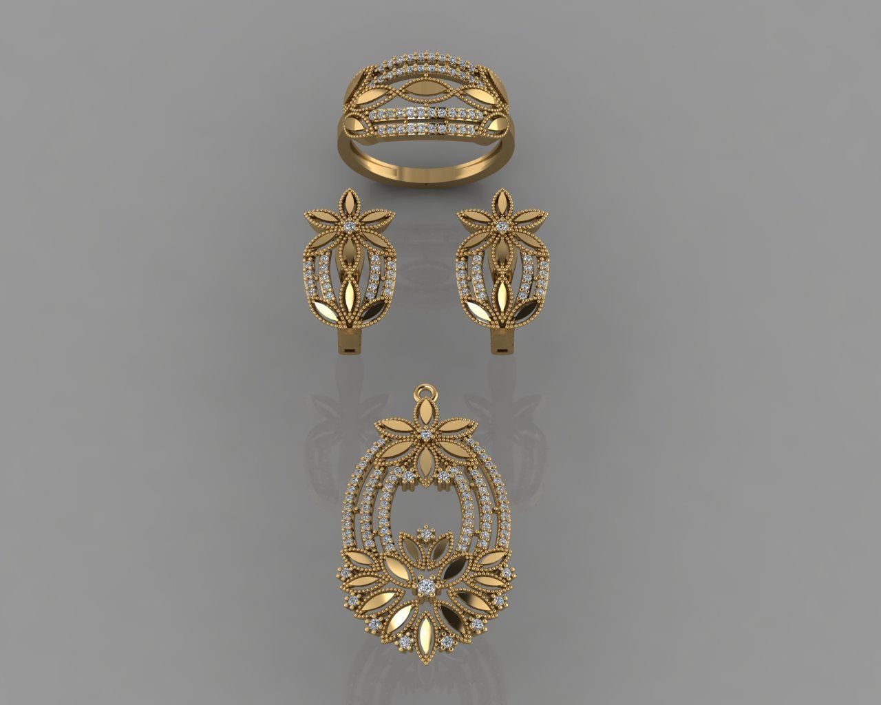 GC GOLD M0047- Diamond gold set 3D print model_1
