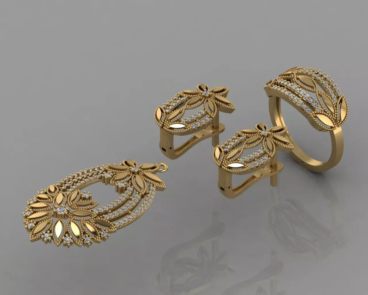 GC GOLD M0047- Diamond gold set 3D print model_0