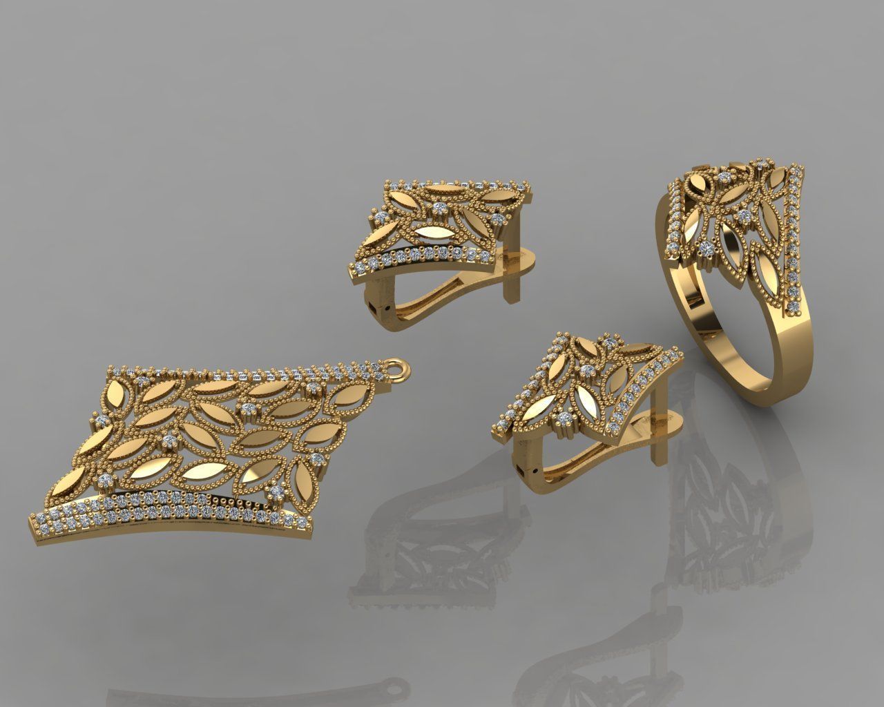GC GOLD M0048- Diamond gold set 3D print model_2