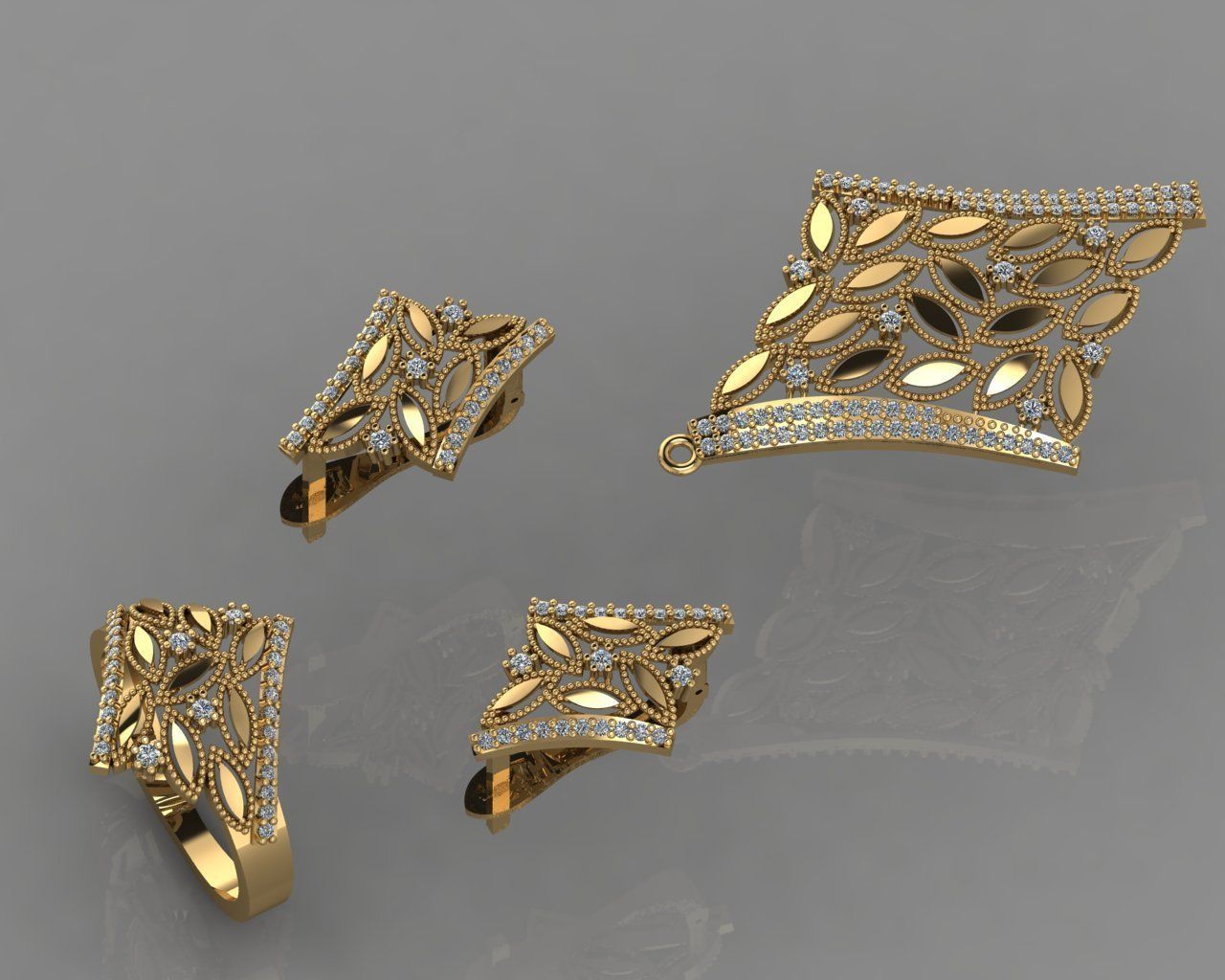 GC GOLD M0048- Diamond gold set 3D print model_3