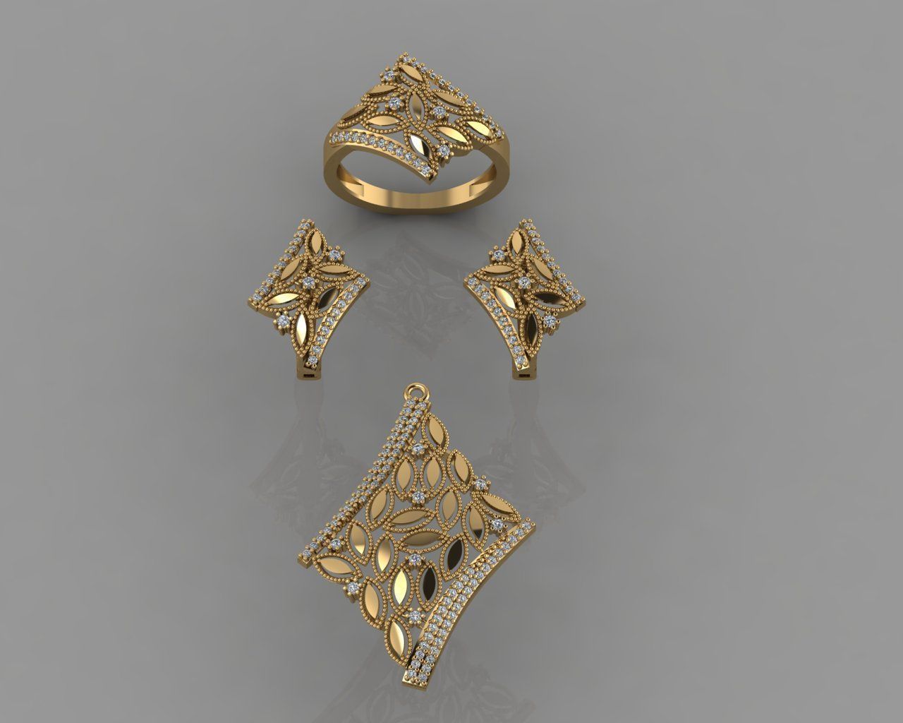GC GOLD M0048- Diamond gold set 3D print model_1