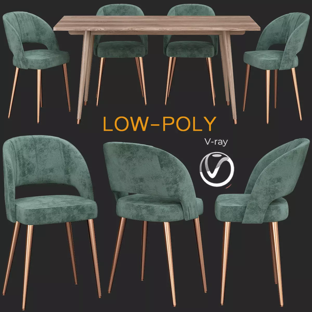 Gloria Mid-Century Walnut Dining Table 3d model Low-poly 3D model