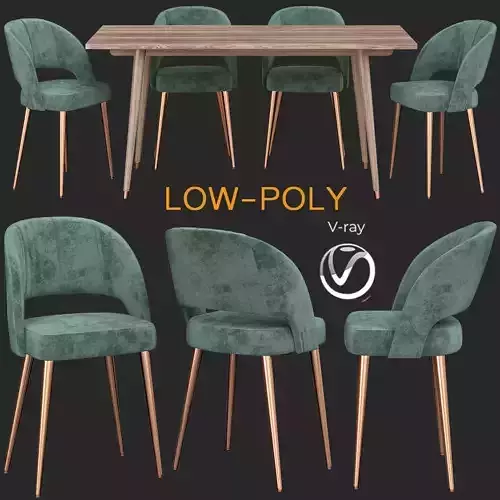 Gloria Mid-Century Walnut Dining Table 3d model Low-poly 3D model