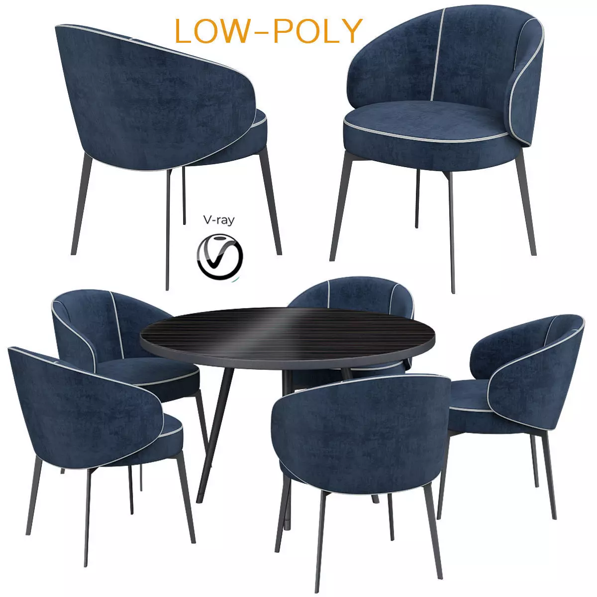 Gloria Mid-Century Walnut Round Dining Table 3d model Low-poly 3D model_0