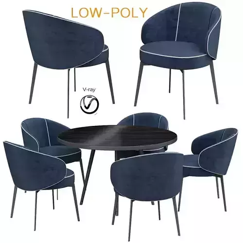 Gloria Mid-Century Walnut Round Dining Table 3d model Low-poly 3D model