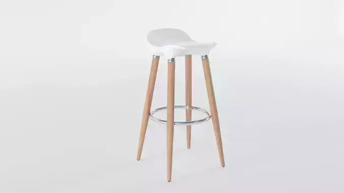 White Wooden Barstool  Low-poly 3D model