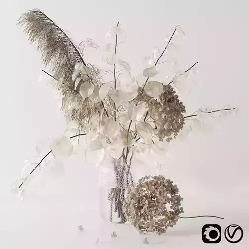 Bouquet with lunaria pampas grass and hydragea 3D model