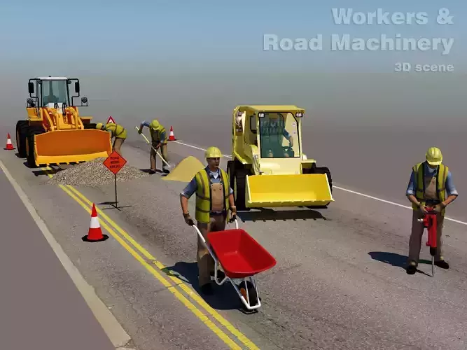 Workers  with  Road Machinery 