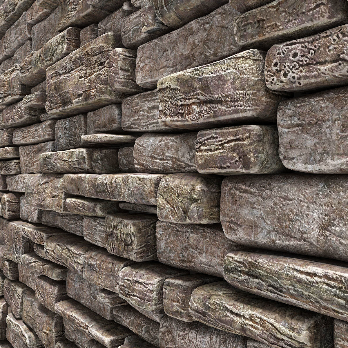 Stone rock  brick wall 3D model_2