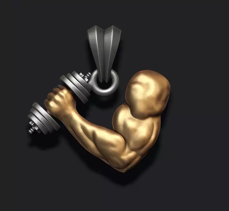 muscle arm with barbell pendant 3D print model_0