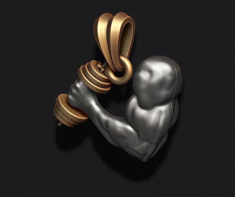 muscle arm with barbell pendant 3D print model_13