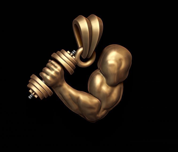 muscle arm with barbell pendant 3D print model_14