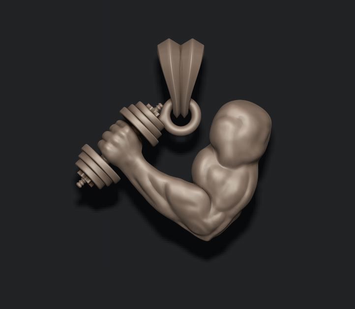 muscle arm with barbell pendant 3D print model_7