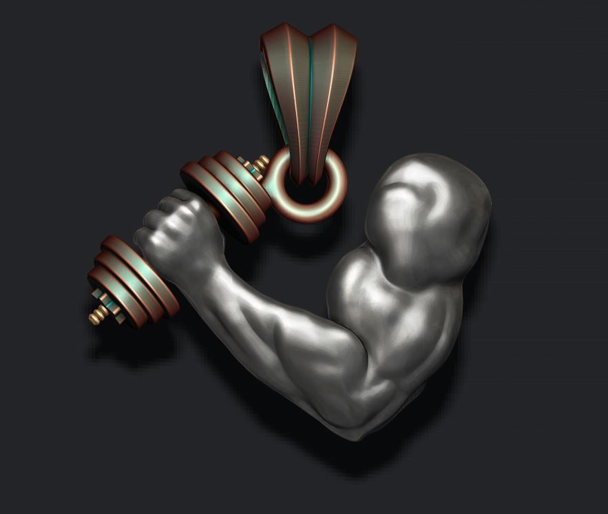muscle arm with barbell pendant 3D print model_12