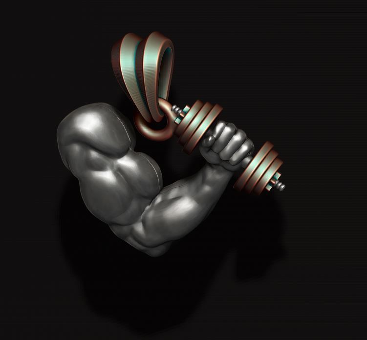muscle arm with barbell pendant 3D print model_3