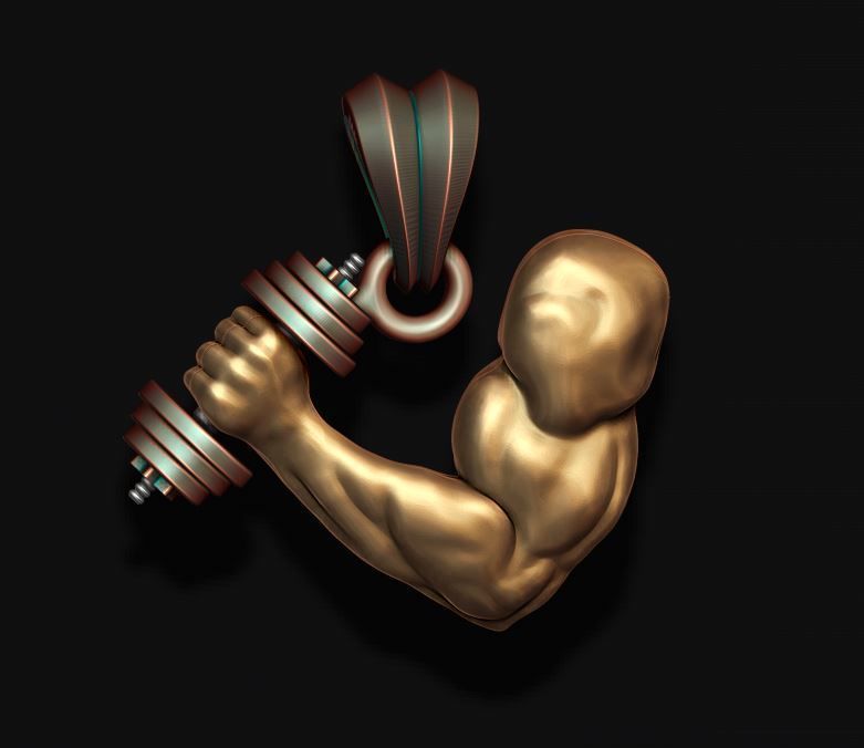 muscle arm with barbell pendant 3D print model_11