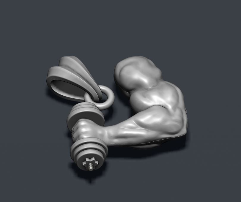 muscle arm with barbell pendant 3D print model_9