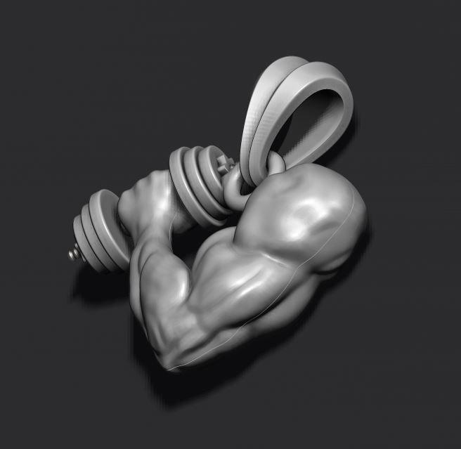 muscle arm with barbell pendant 3D print model_2