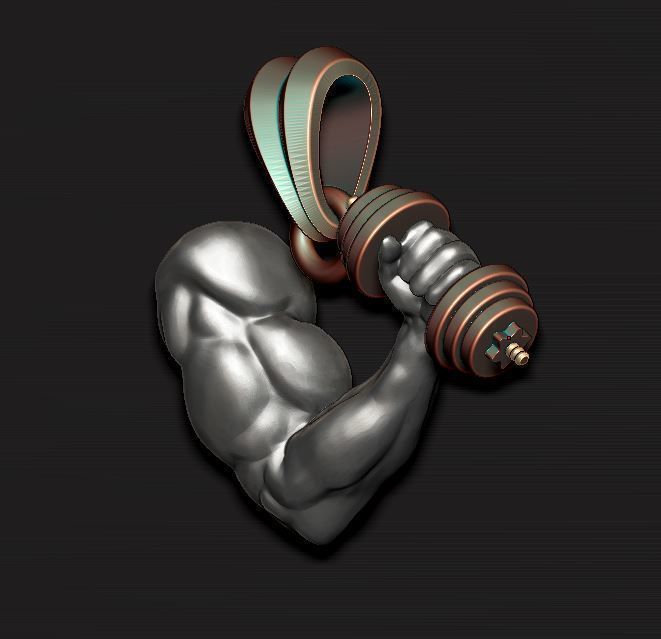 muscle arm with barbell pendant 3D print model_10