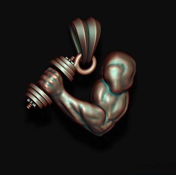 muscle arm with barbell pendant 3D print model_1