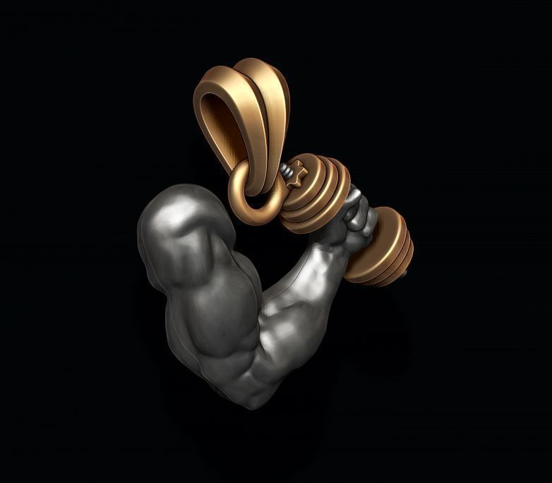muscle arm with barbell pendant 3D print model_5