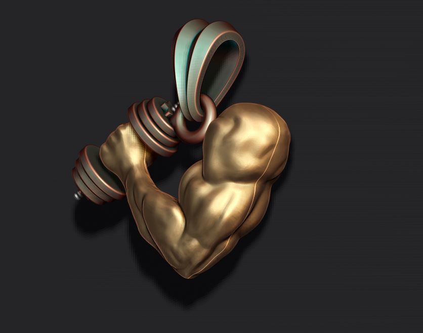 muscle arm with barbell pendant 3D print model_4