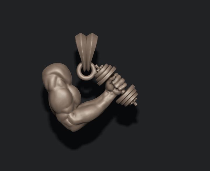 muscle arm with barbell pendant 3D print model_6