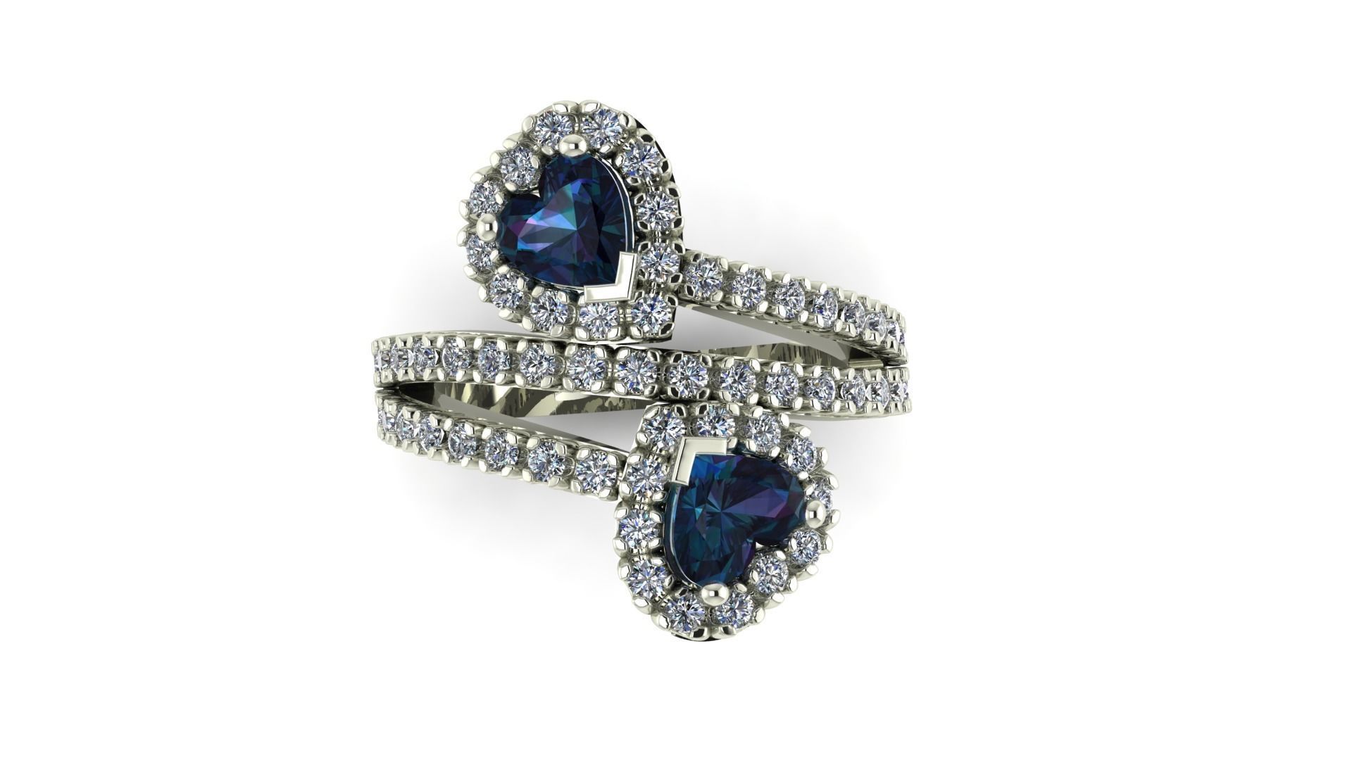 Ring with 2 hearts 3D print model_2