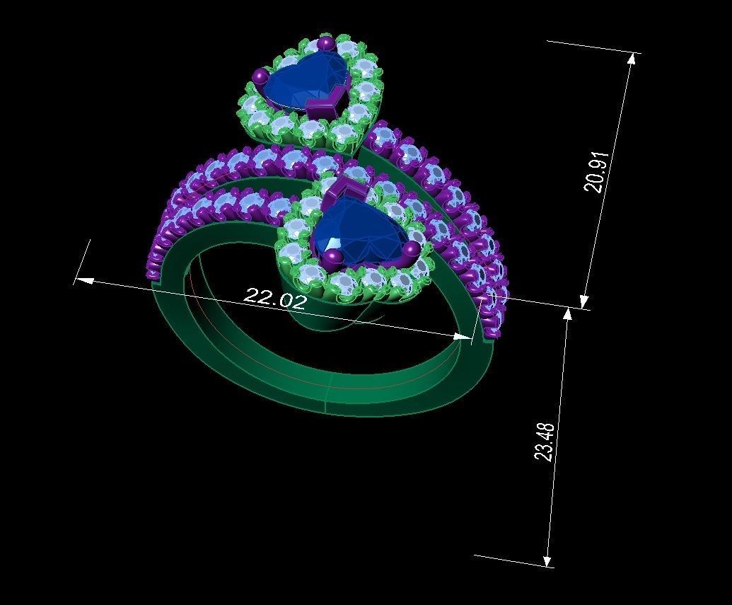 Ring with 2 hearts 3D print model_5