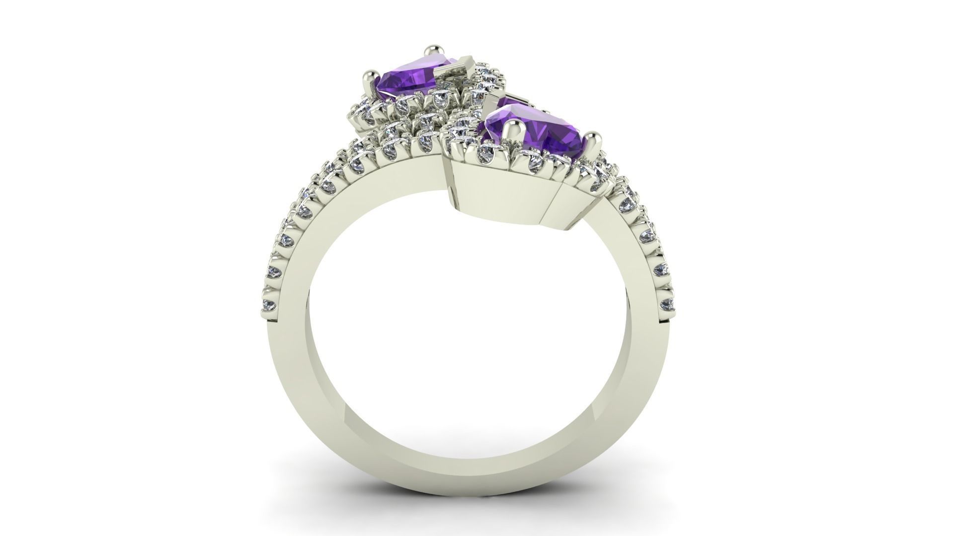 Ring with 2 hearts 3D print model_1