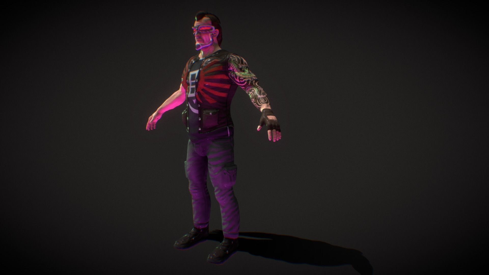 Neo Noir - Hanzo - Punk Futuristic Character Low-poly 3D model_4