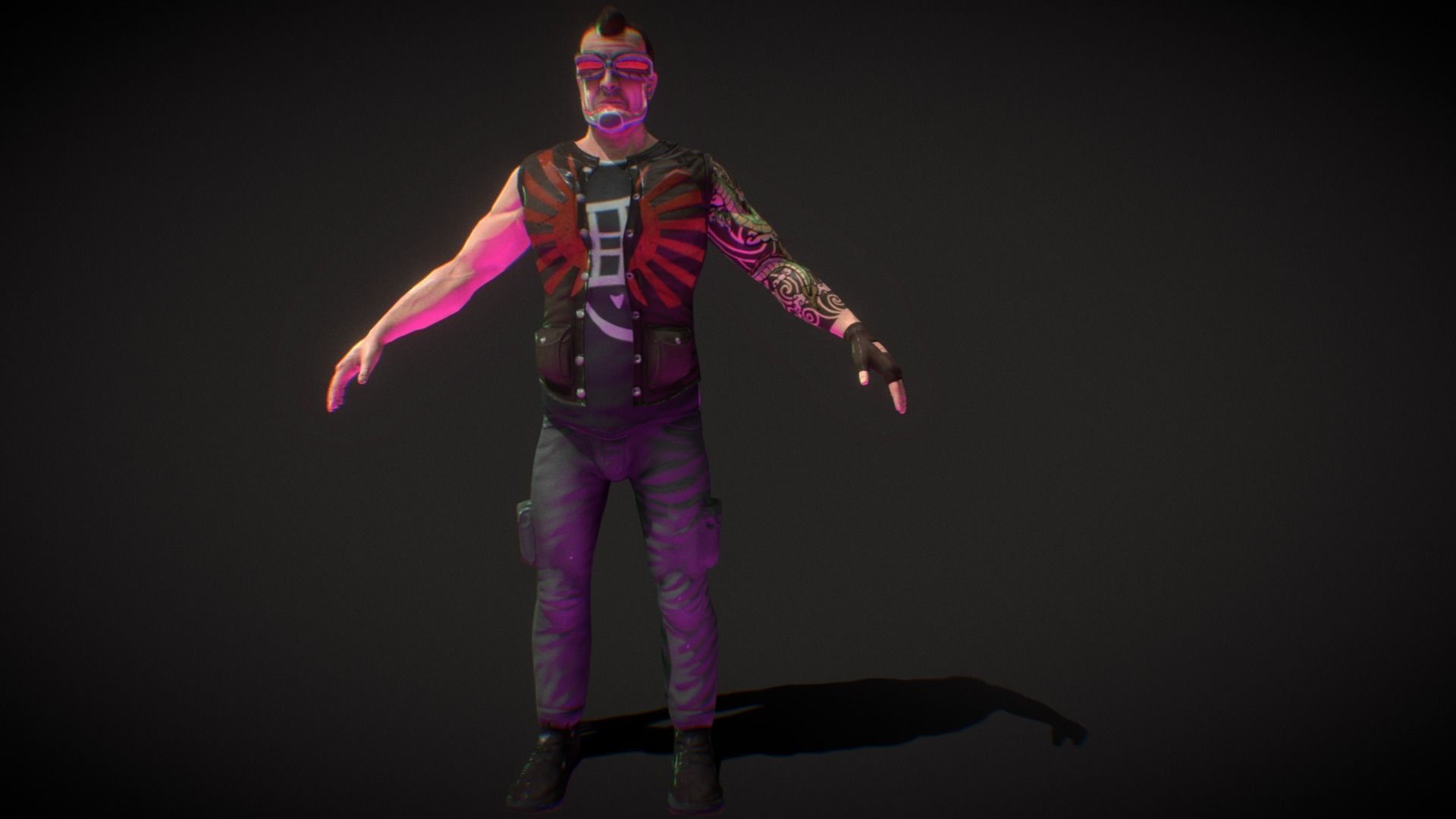 Neo Noir - Hanzo - Punk Futuristic Character Low-poly 3D model_3