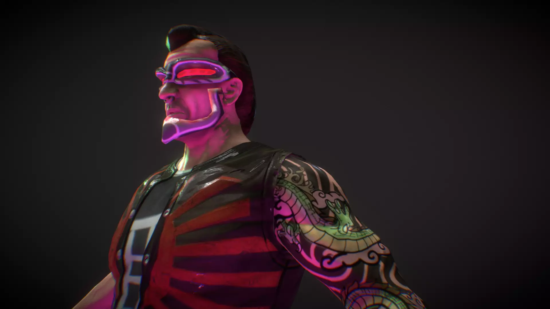 Neo Noir - Hanzo - Punk Futuristic Character Low-poly 3D model_0