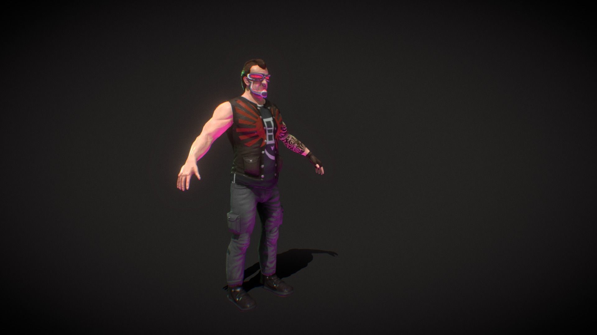 Neo Noir - Hanzo - Punk Futuristic Character Low-poly 3D model_10