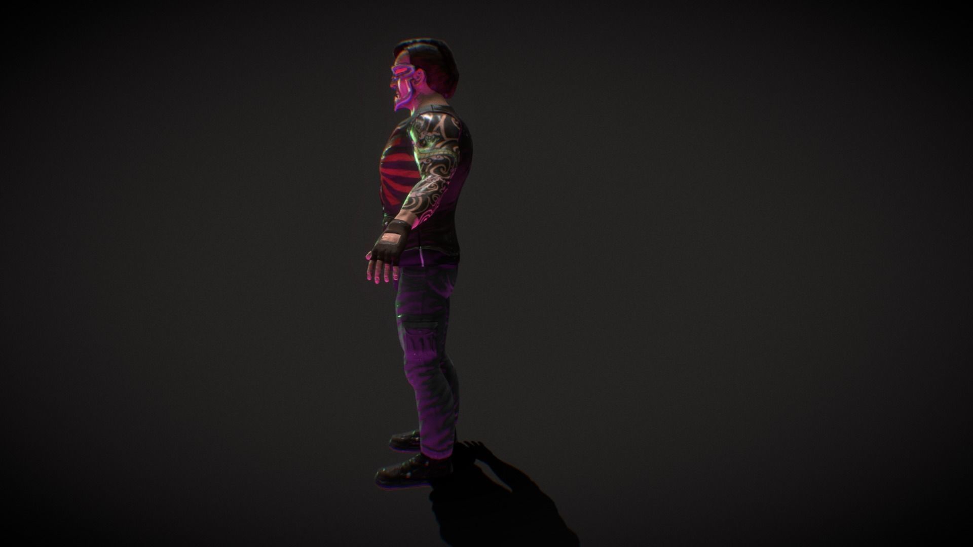 Neo Noir - Hanzo - Punk Futuristic Character Low-poly 3D model_5