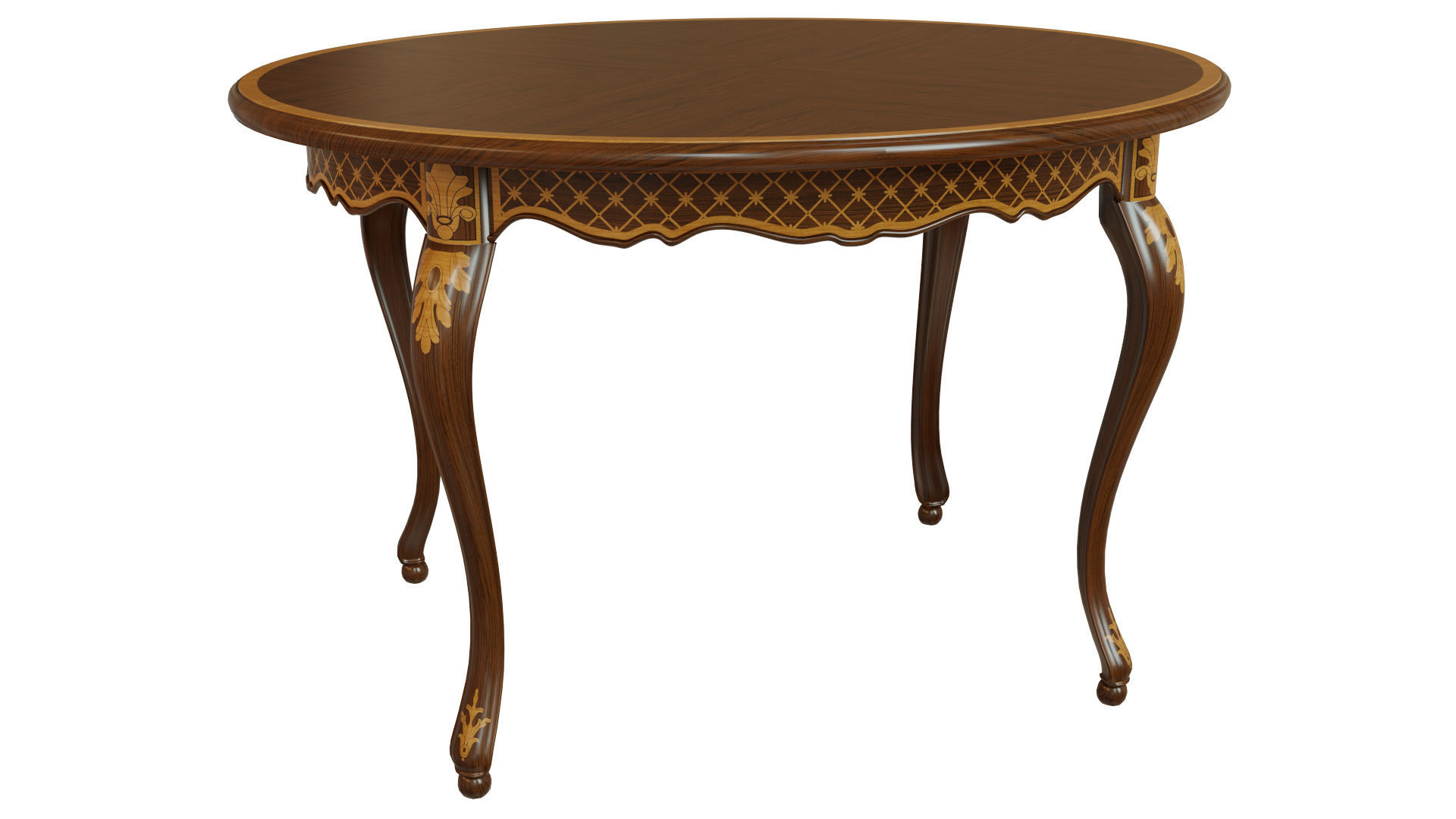 Classic table with inlaid veneer 1200 3D model_5
