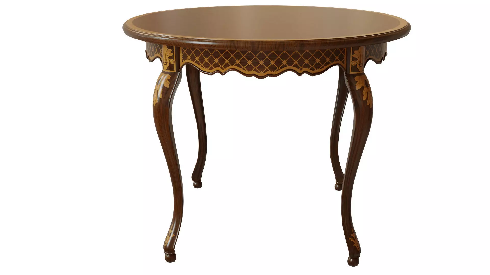 Classic table with inlaid veneer 1200 3D model_0