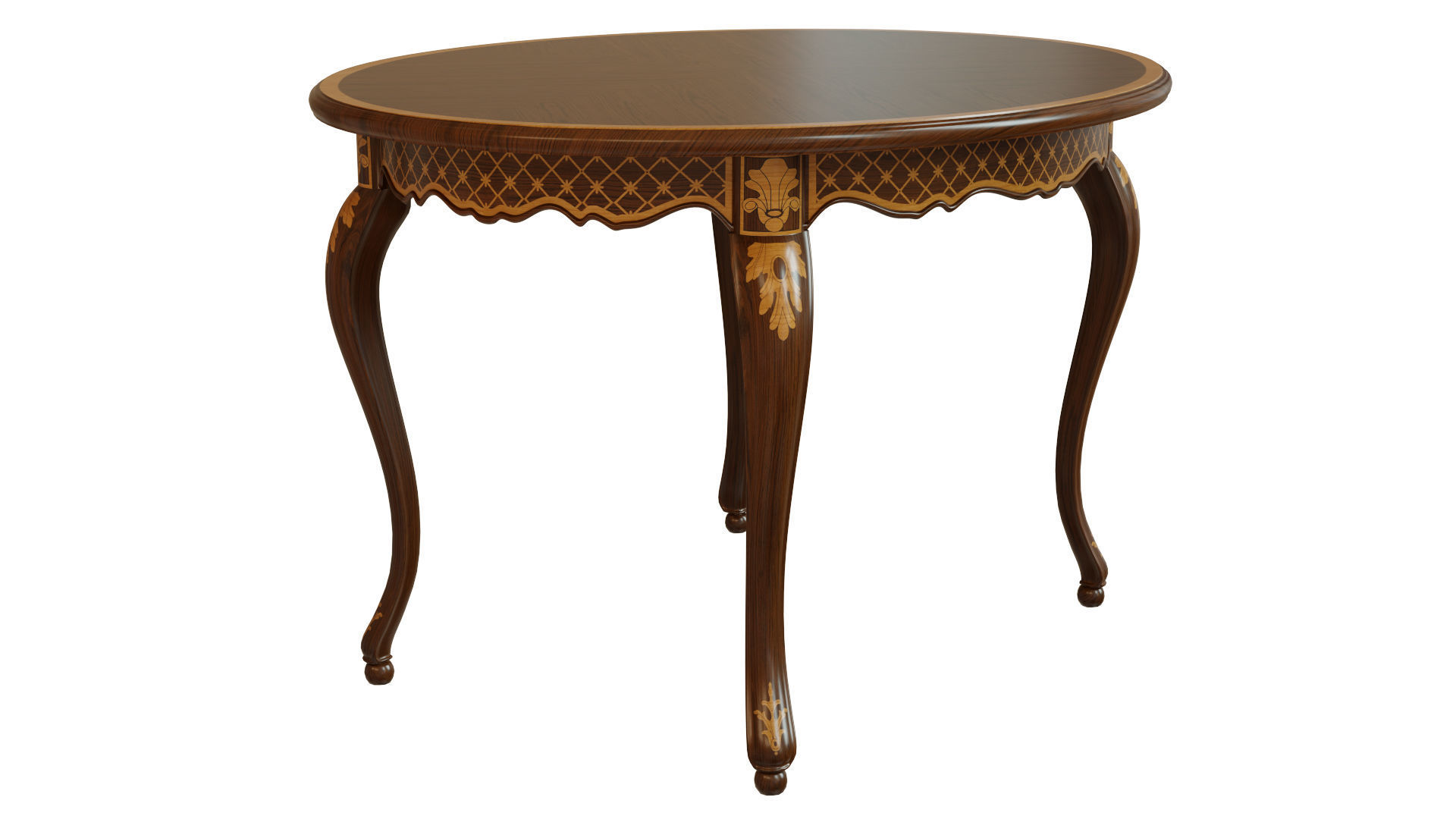 Classic table with inlaid veneer 1200 3D model_6