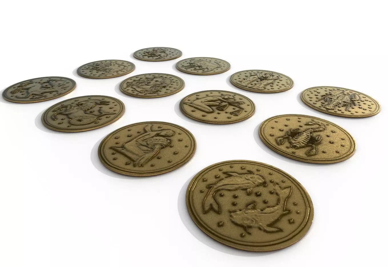 12 Zodiac Coins HP Free 3D model