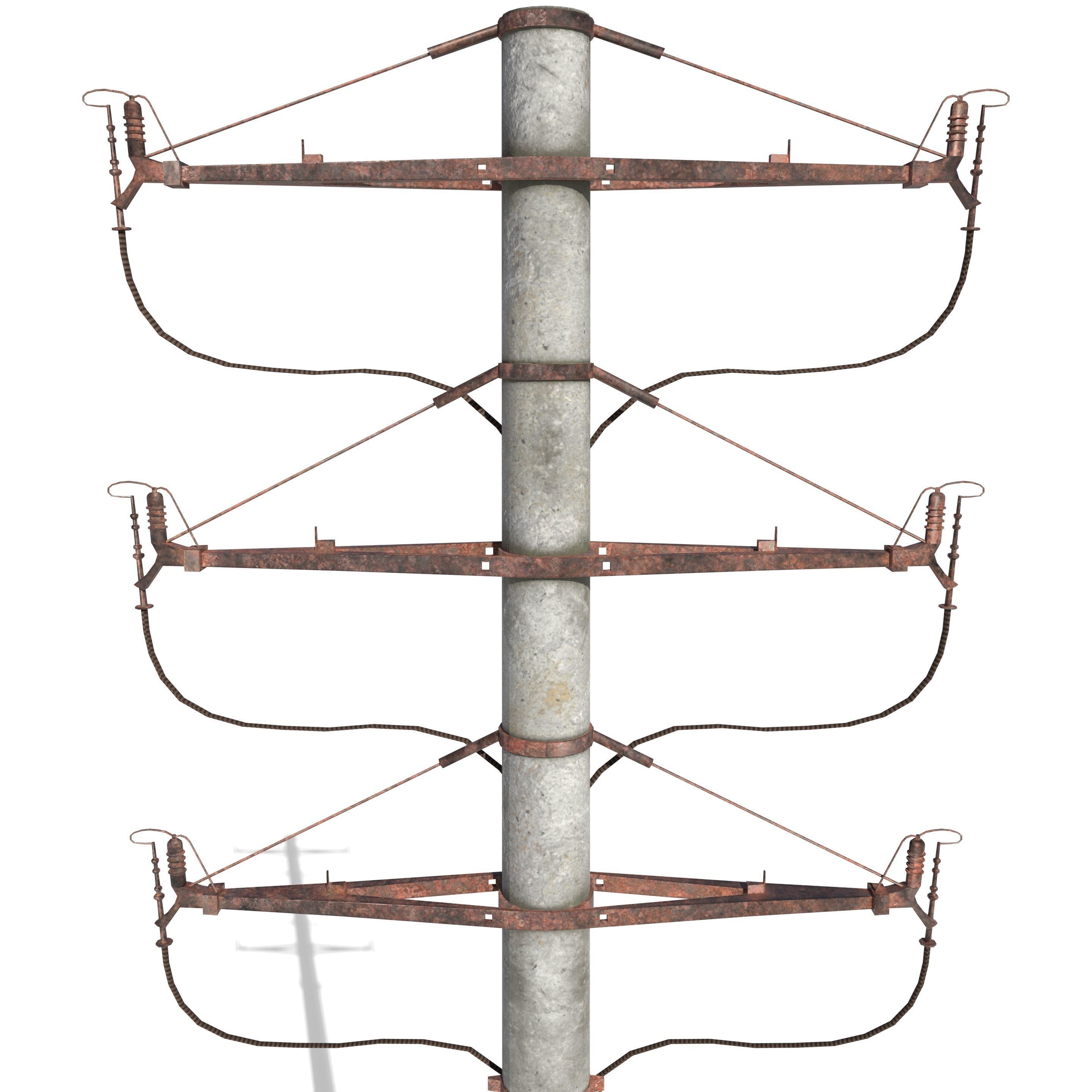 Electricity Pole 1 Weathered 3D model_4