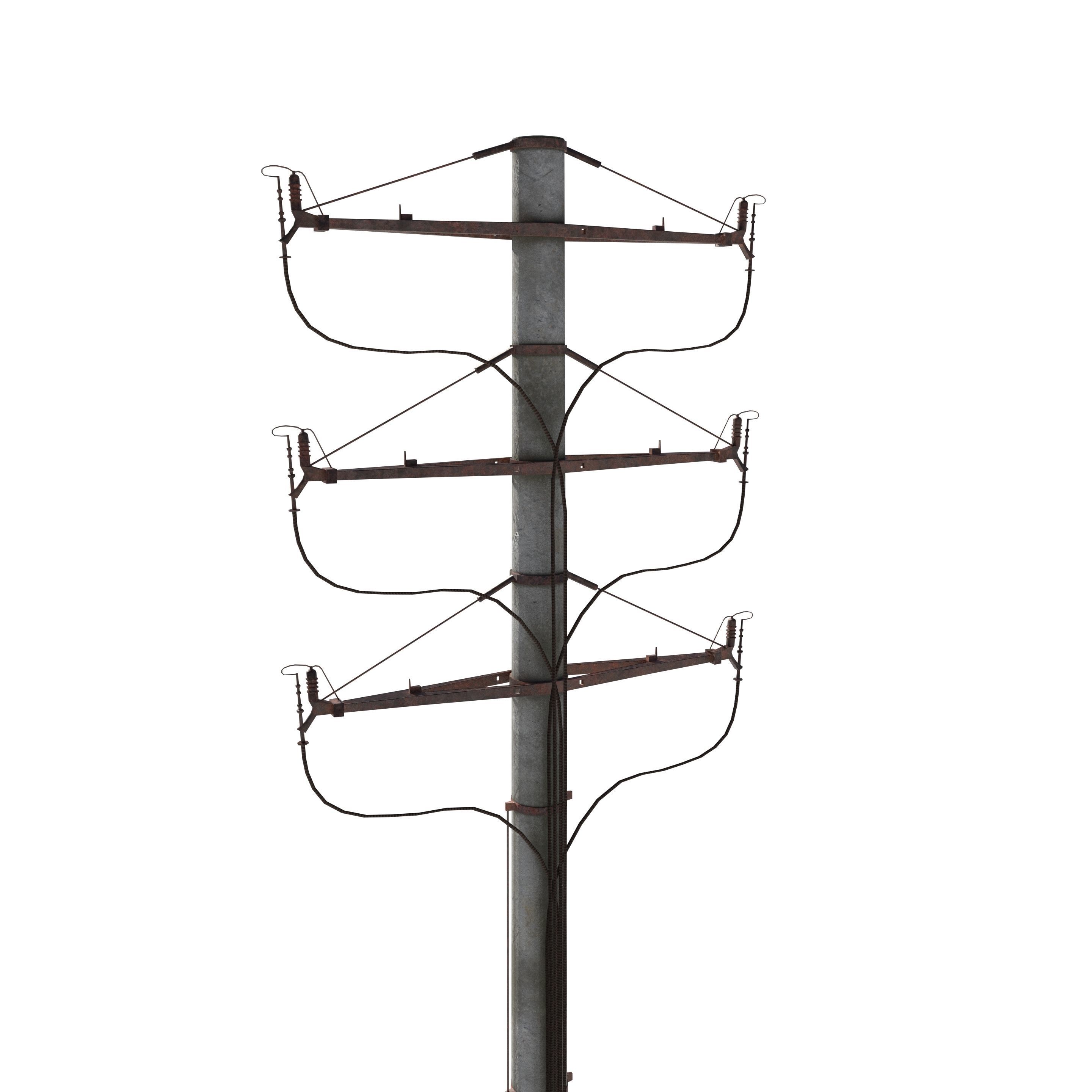 Electricity Pole 1 Weathered 3D model_2