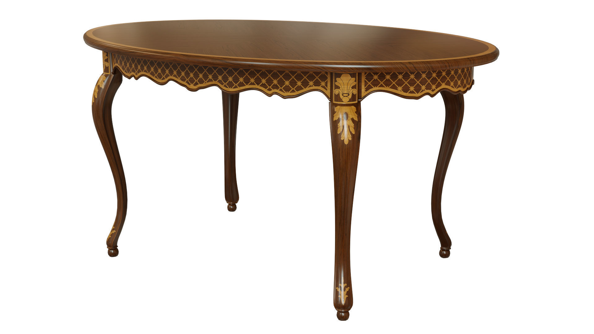 Classic table with inlaid veneer 1500 3D model_2