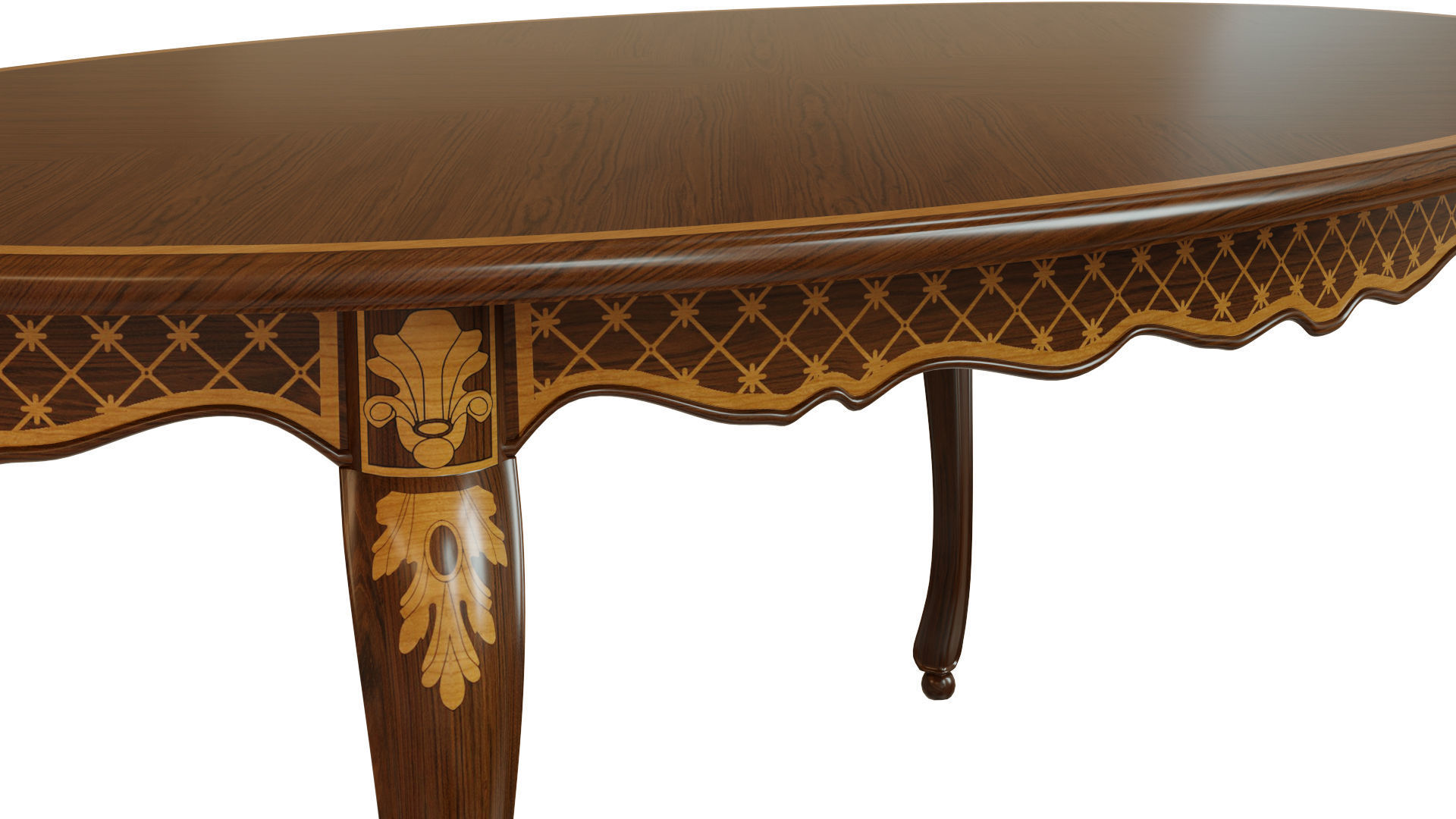 Classic table with inlaid veneer 1800 3D model_1