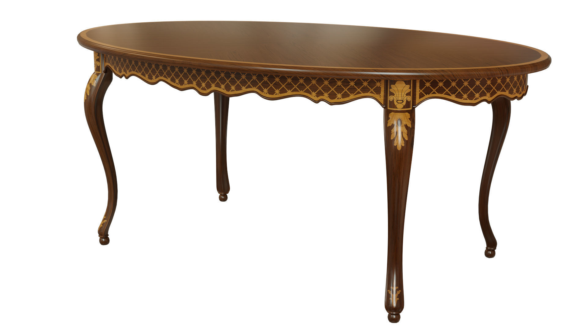 Classic table with inlaid veneer 1800 3D model_7