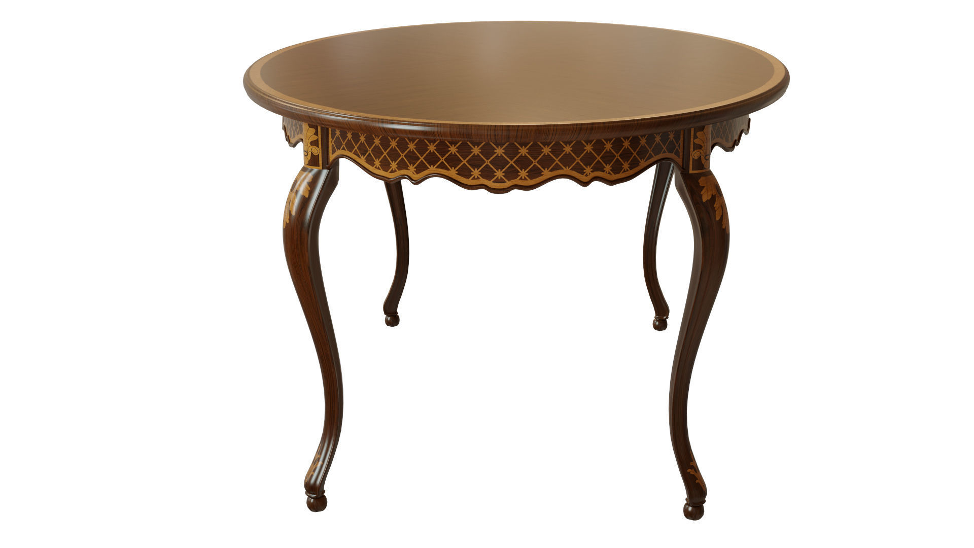 Classic table with inlaid veneer 1800 3D model_4