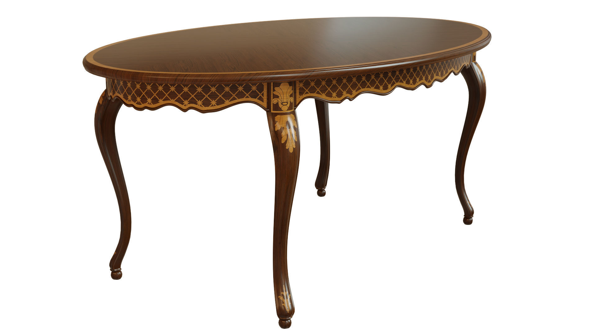 Classic table with inlaid veneer 1800 3D model_6