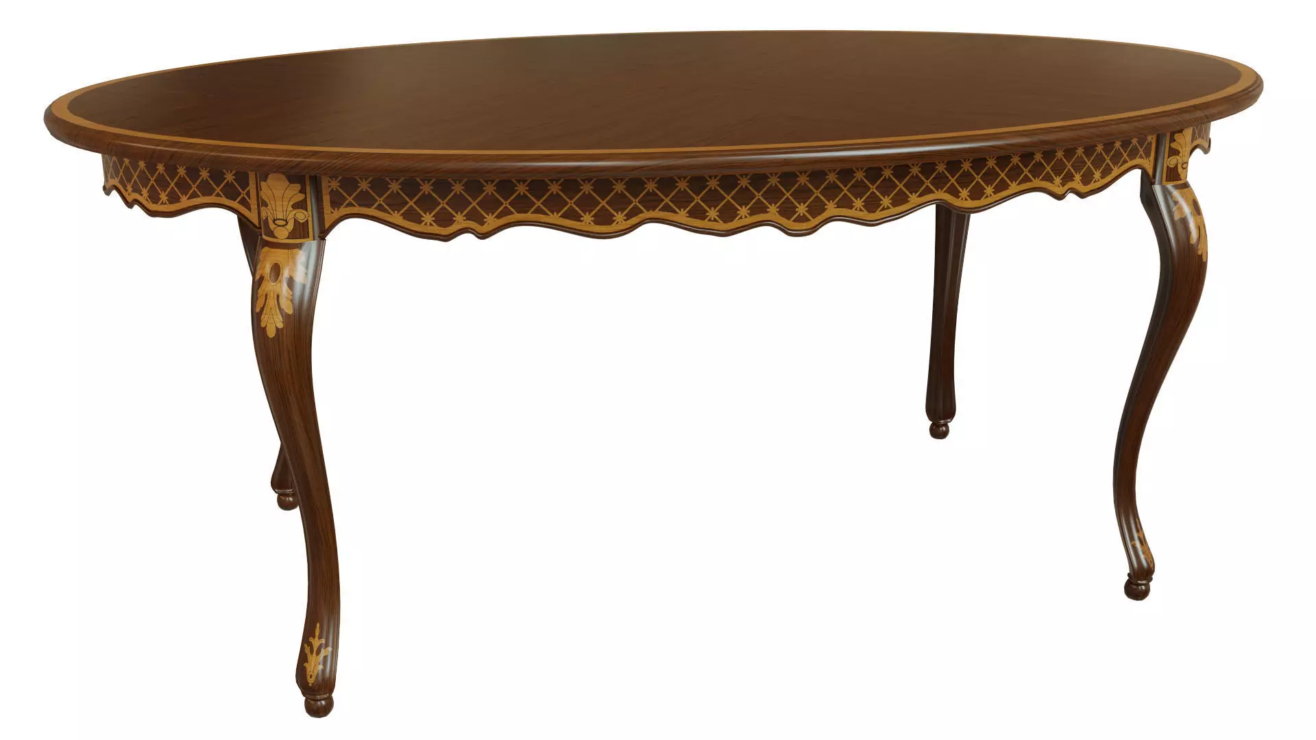 Classic table with inlaid veneer 1800 3D model_0